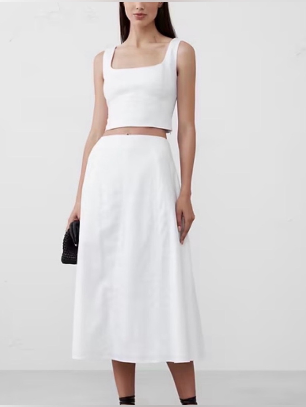 NWT, Banana Republic White Linen-Blend Seamed Midi Skirt, Fully Lined, Size 14